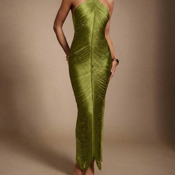 Hauture Olive Green Tassel Maxi Dress - Picture 4 of 6